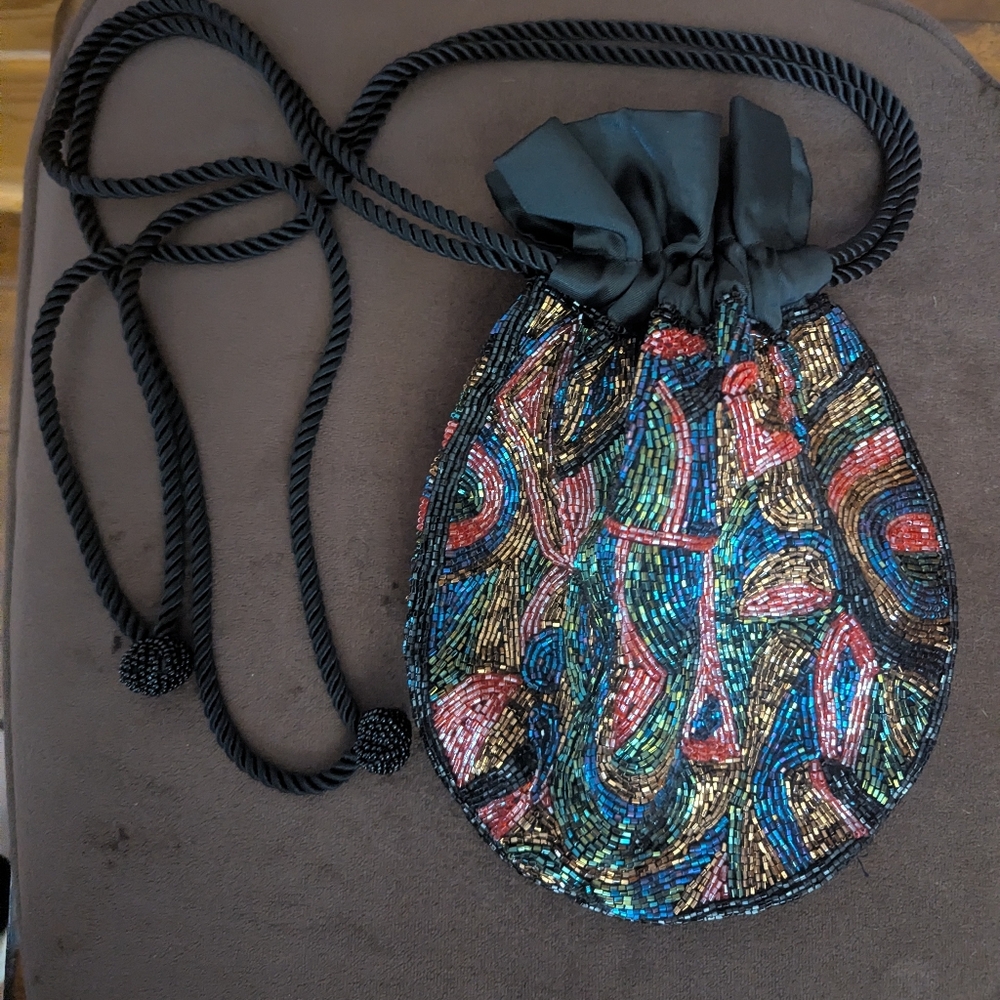 Vintage Beaded Satin Handbag